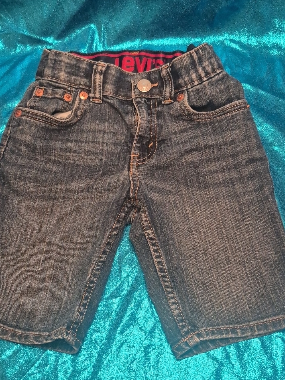 Signature by Levi Strauss boys blue denim shorts with orange rivets